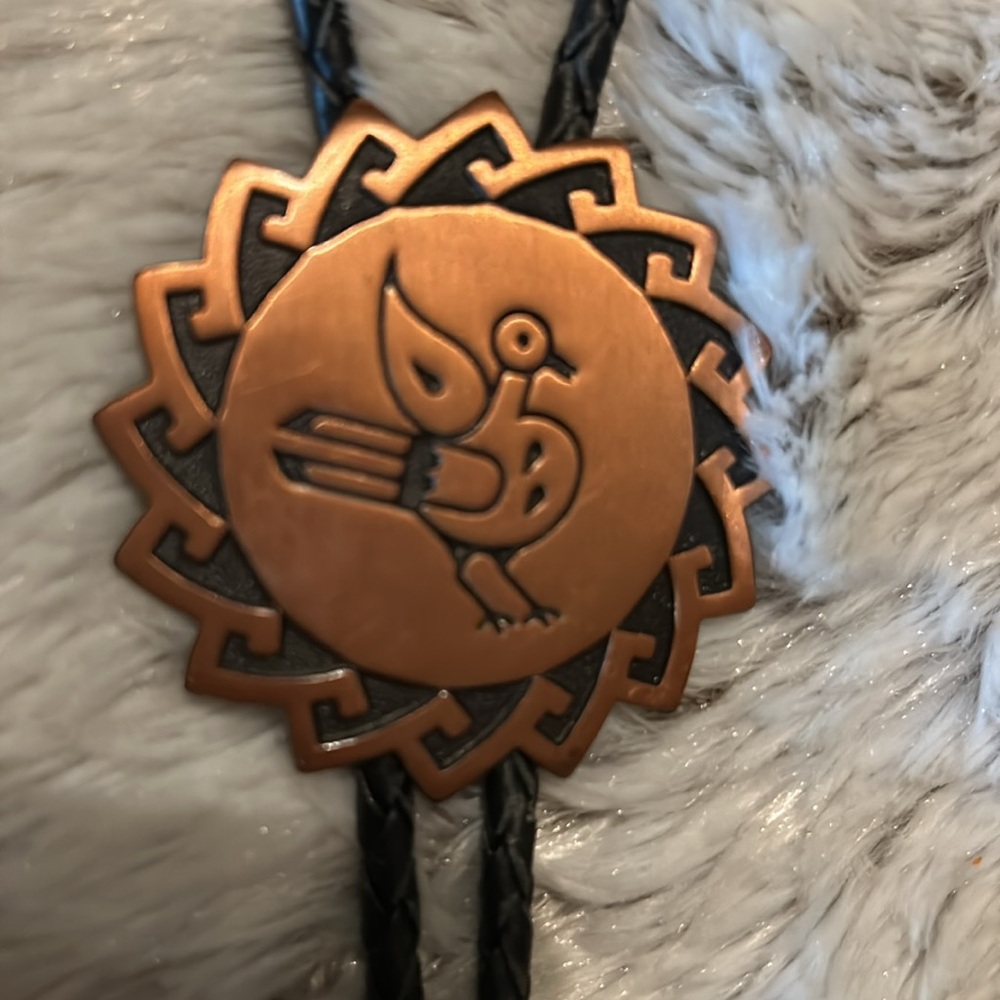 Vintage Solid Copper Kachina ‘bird’ Bolo Tie With Copper Tips. Unisex; UNIQUE